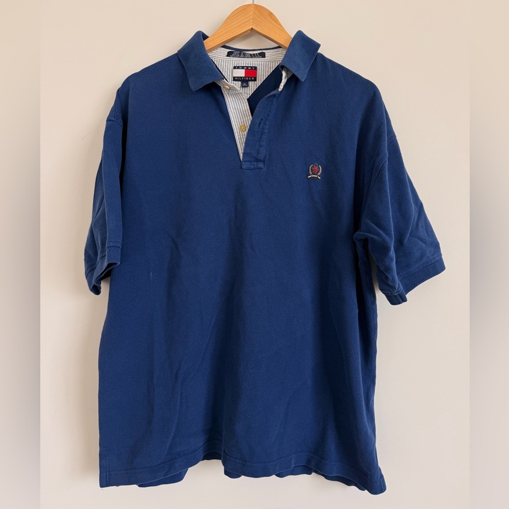 Tommy Hilfiger Blue Polo Shirt Men’s XL Embroidered Crest Logo